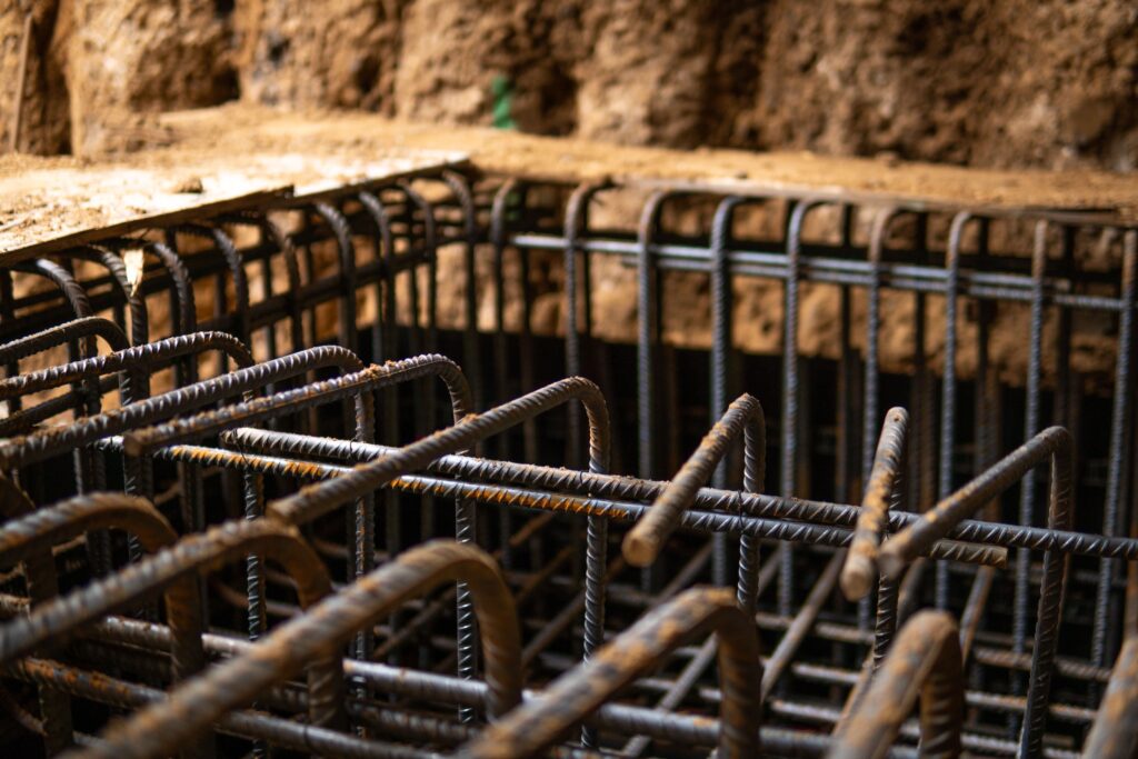 Detail of reinforcement cage in basement construction