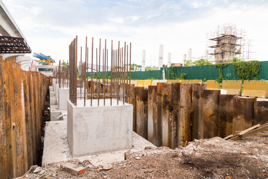 Foundation pillar being constructed at construction site