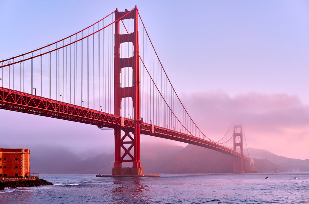 Golden Gate Bridge at sunrise, San Francisco, California